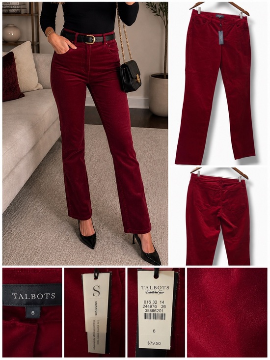 Talbots Pants - Talbots | NWT 98% Cotton Signature Wine Red Velour Straight Leg Pants (sz 6)